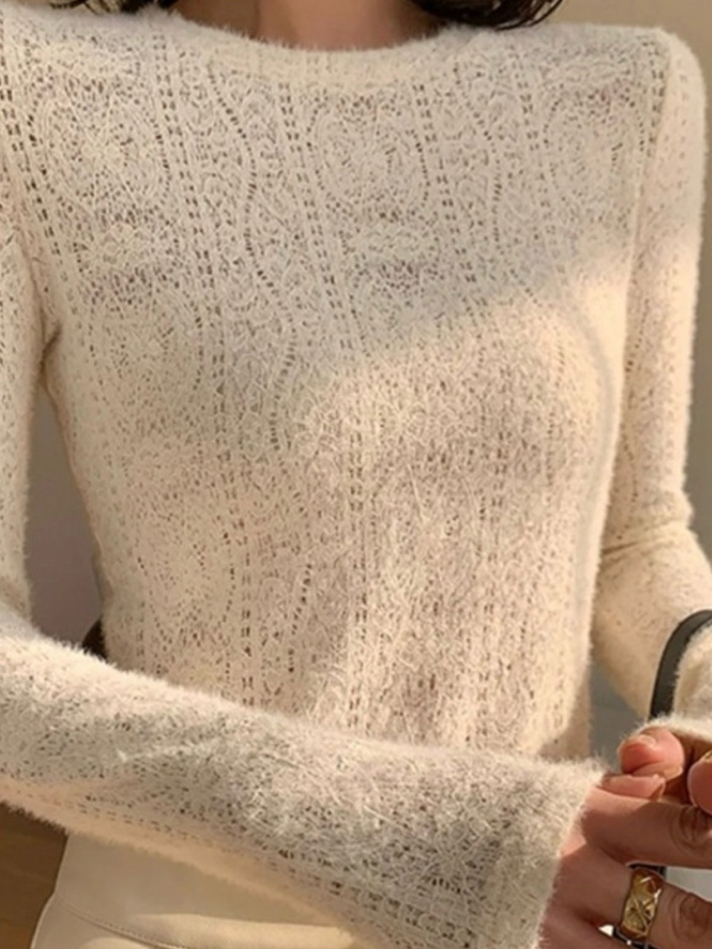 NWT COMMENCE Lace top! Beautiful ivory elastane / poly shirt!